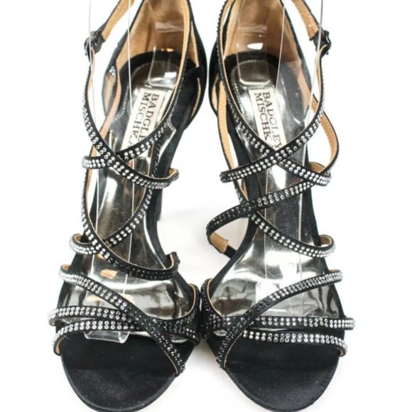 BADGLEY MISCHKA ANKLE STRAP SANDALS HEELS SATIN 7 - Picture 2 of 5